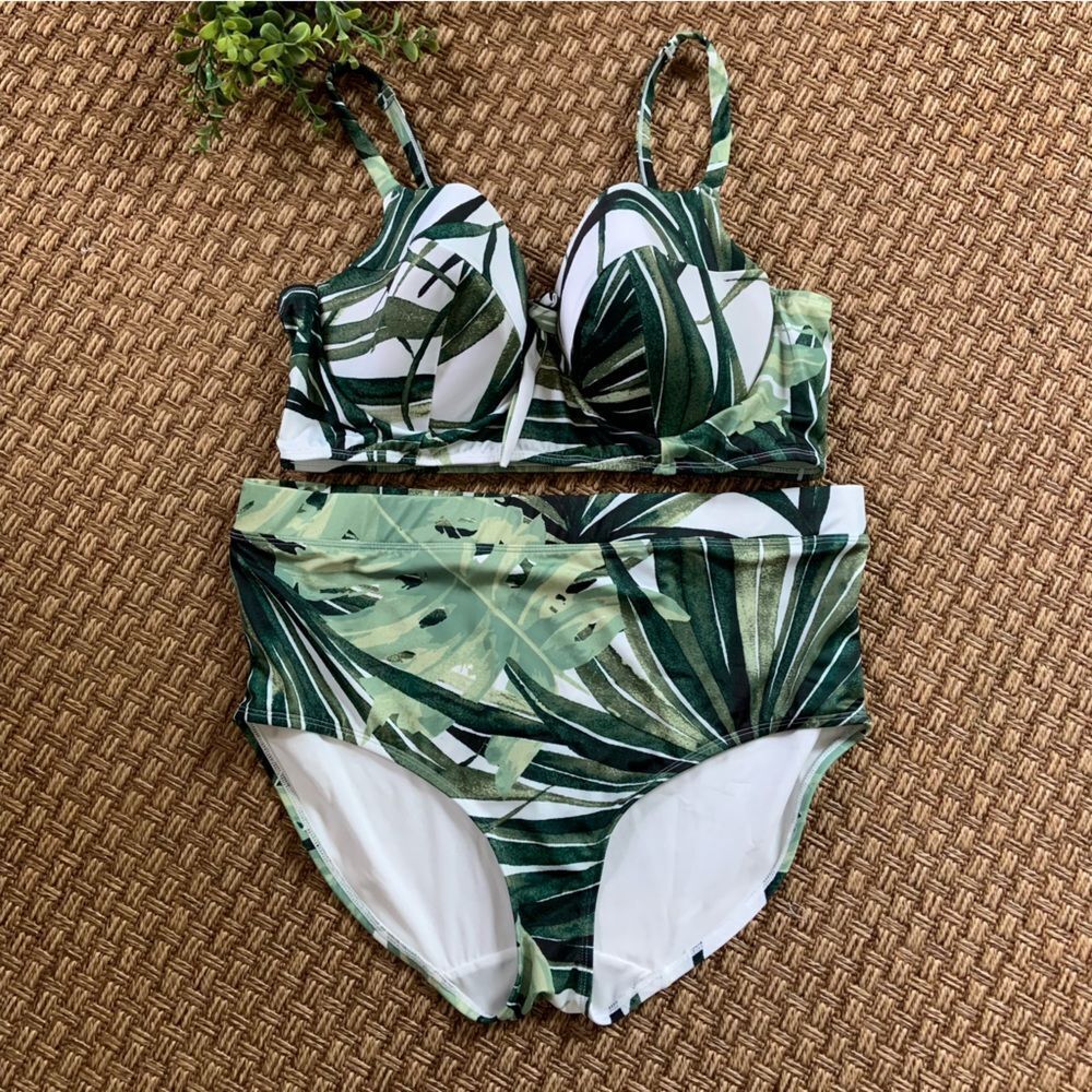 CACIQUE By Lane Bryant Mini Palms Longline Underwire Swim Bikini  22 42D - Picture 3 of 16